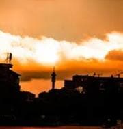 Johannesburg against an orange sunset